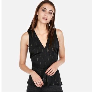 NWT black with gold metallic design split tie back tank